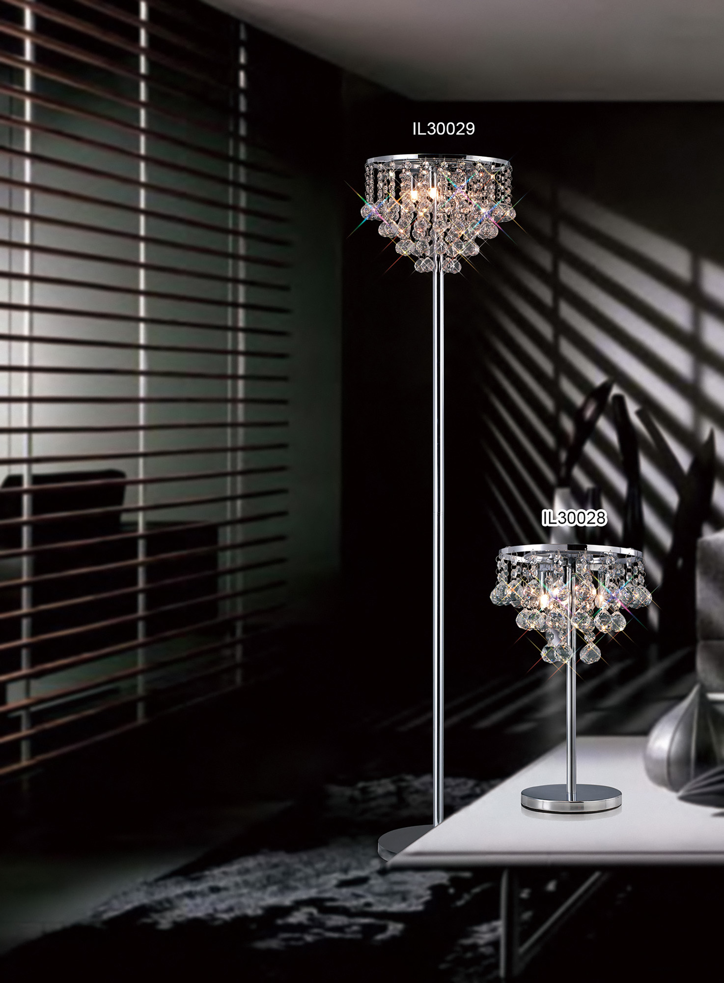 Atla Polished Chrome Crystal Floor Lamps Diyas Designer Floor Lamps 